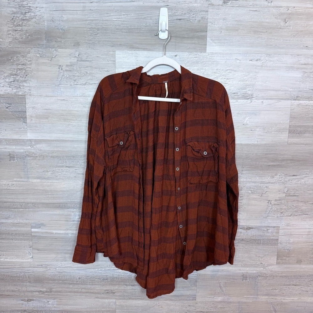 Free People "We The Free" Striped Button Down